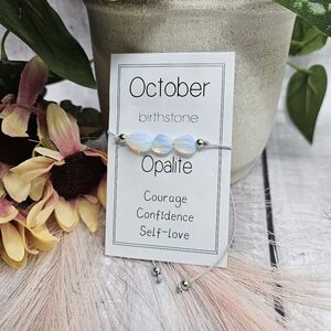 Opalite iridescent October birthstone adjustable bracelet layering with beads op